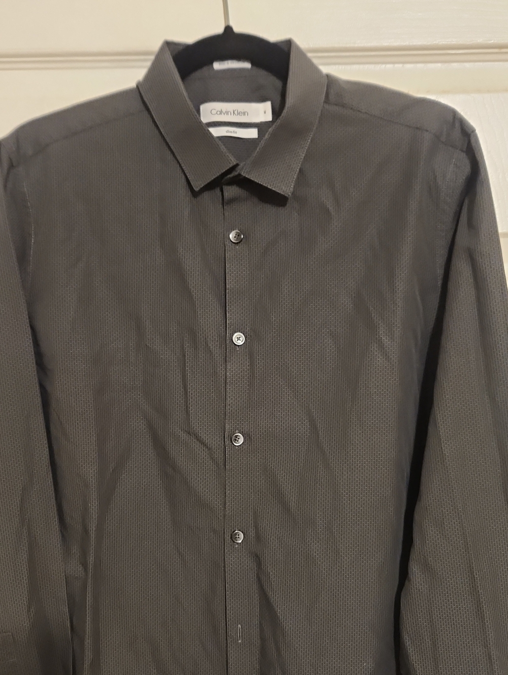 Calvin Klein Dark Gray Micro-Pattern Dress Shirt